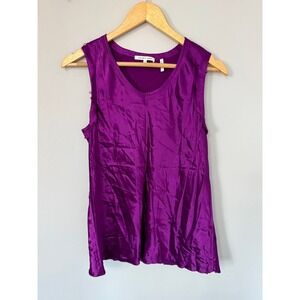Helmut Lang Satin Silky Tank Top Fringe Cuff Sleeveless Purple Casual Top Size S